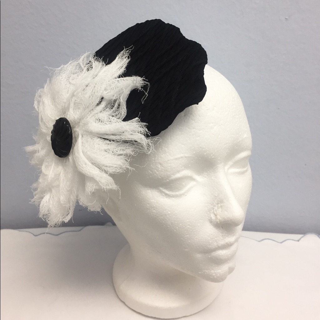 Parisian Inspired White Black Headpiece